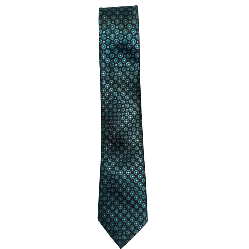 Men’s Blue Silk Geometric Pattern Tie for Formal Occasion